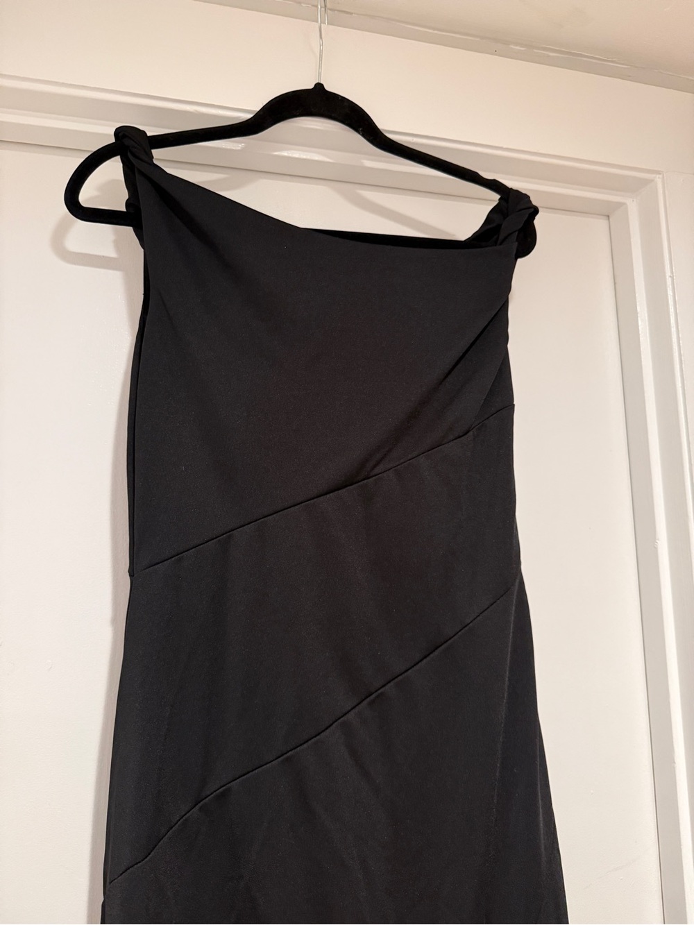 SHEIN Women's Elegant Solid Color Black Asymmetrical Shoulder Dress - Picture 5 of 8